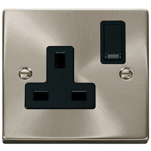 Satin  Brushed Chrome 1 Gang 13A DP Switched Plug Socket