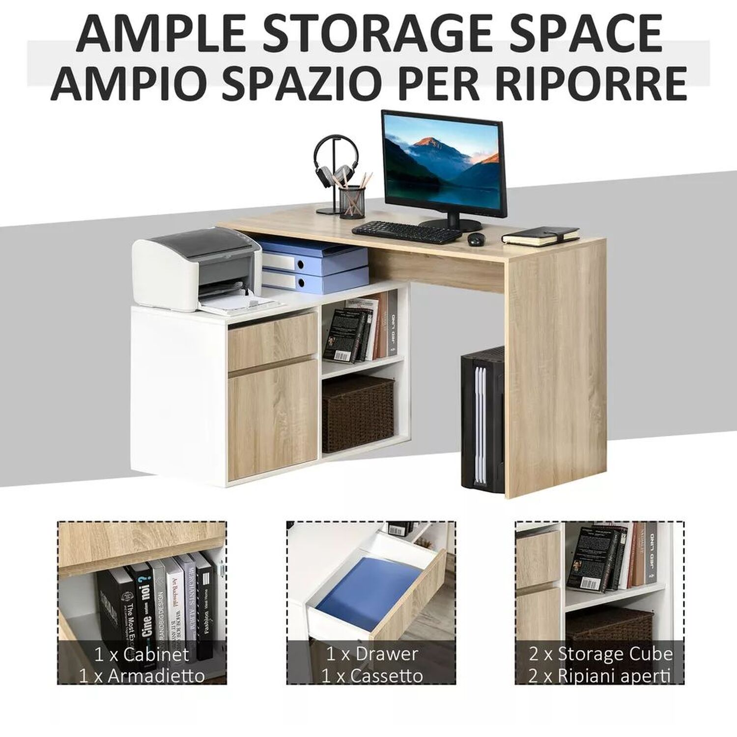 Boho Computer Desk - White And Natural