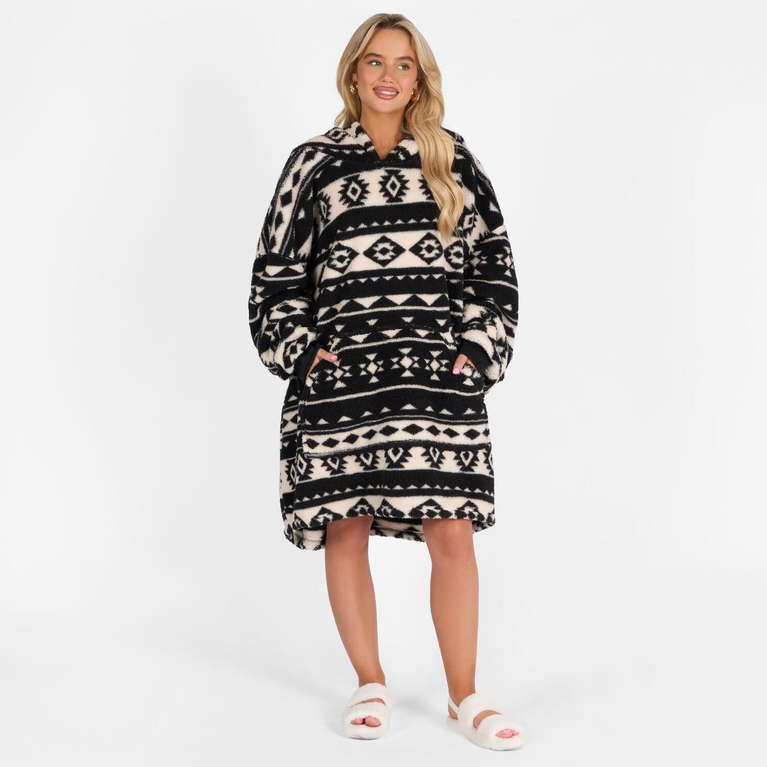 Aztec Oversized Teddy Hoodie Blanket