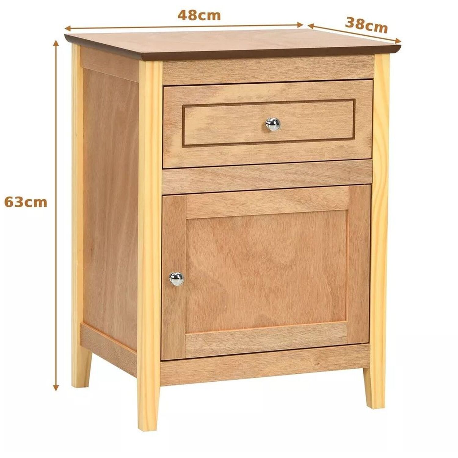 Solid Wood Bedside Table With Storage - Natural