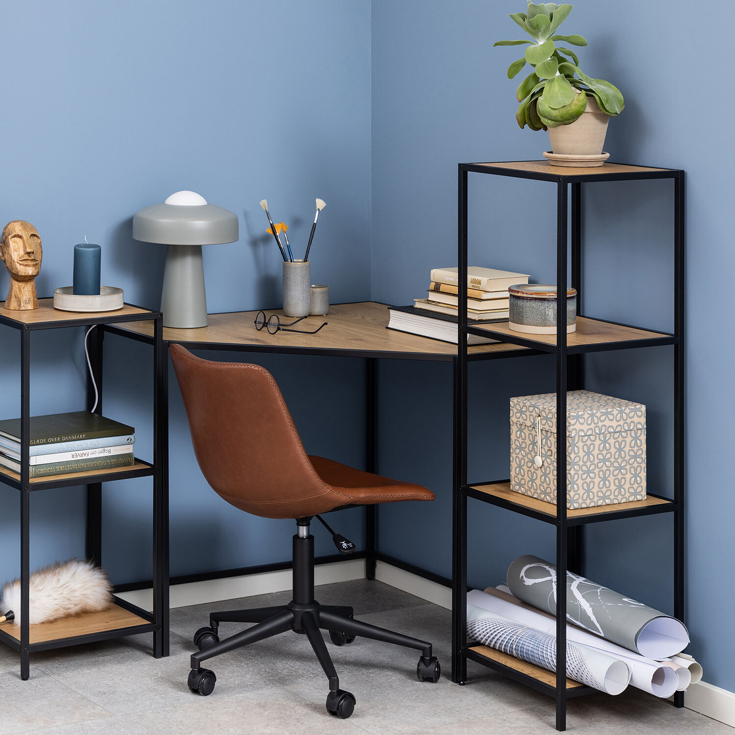 Seaford Narrow Bookcase - Oak and Black / 3