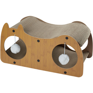 Cat-Shaped Double-Layer Cat Scratcher with 2 Pom-Poms