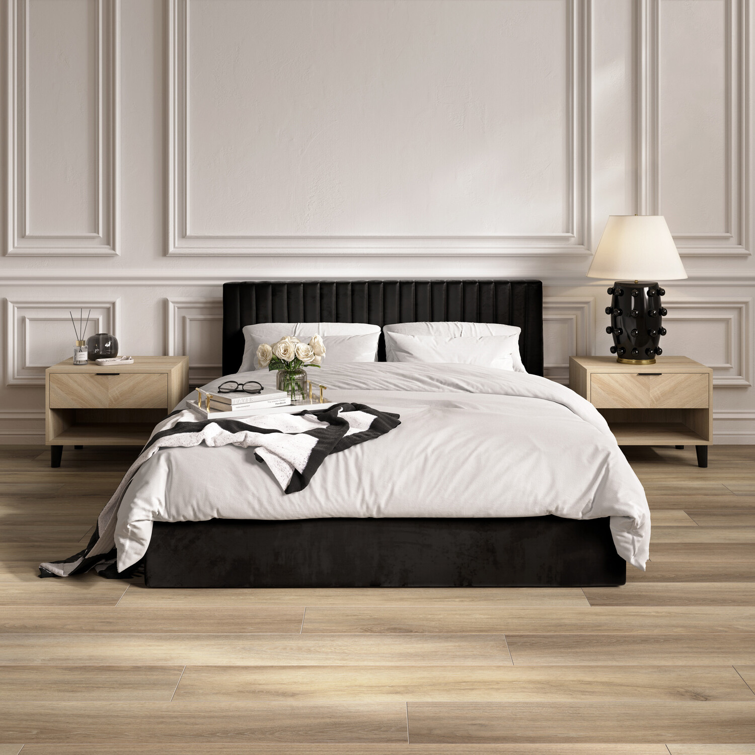 Berlin Upholstered Ottoman Bed - Black / Superking