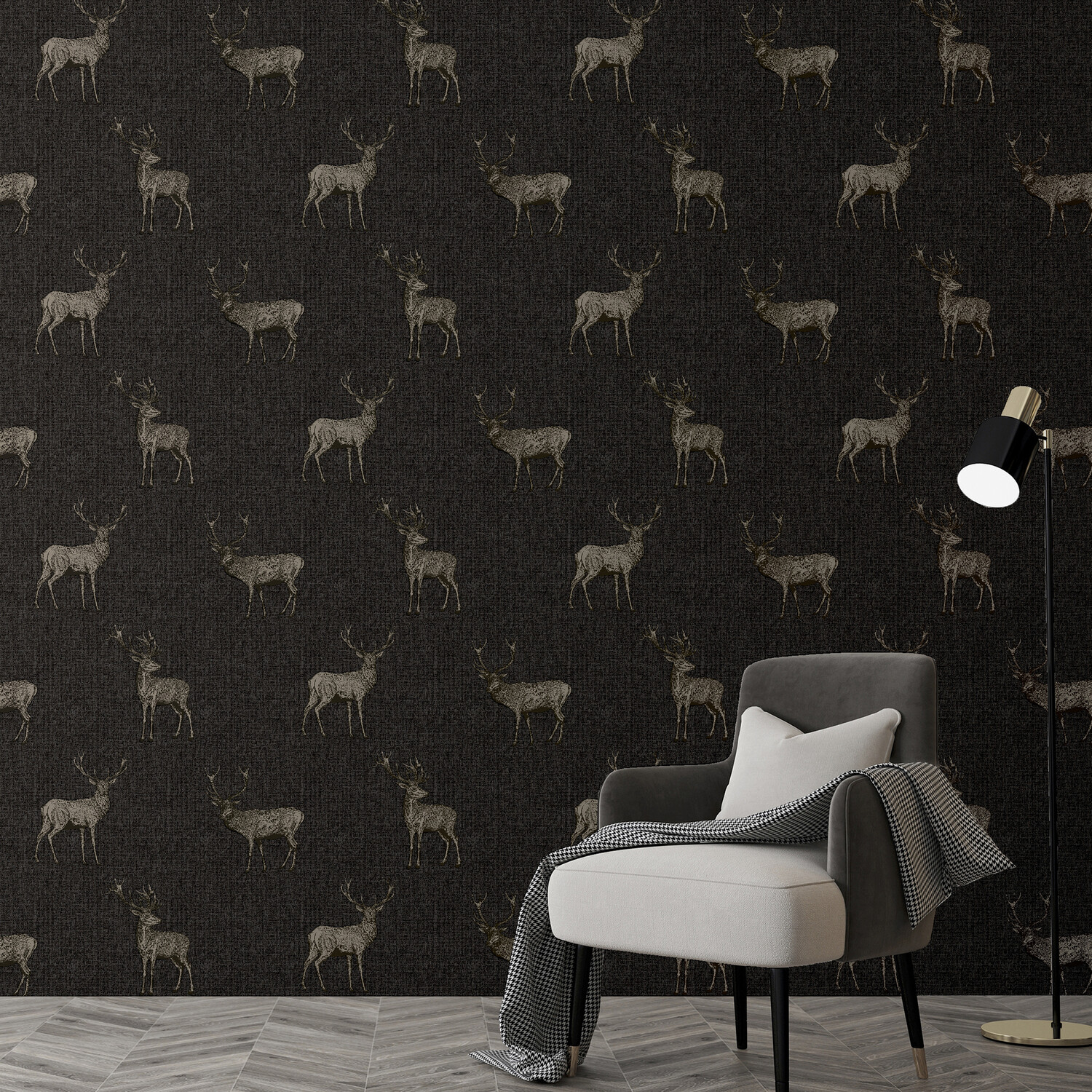 Heritage Stag Wallpaper - Charcoal and Copper