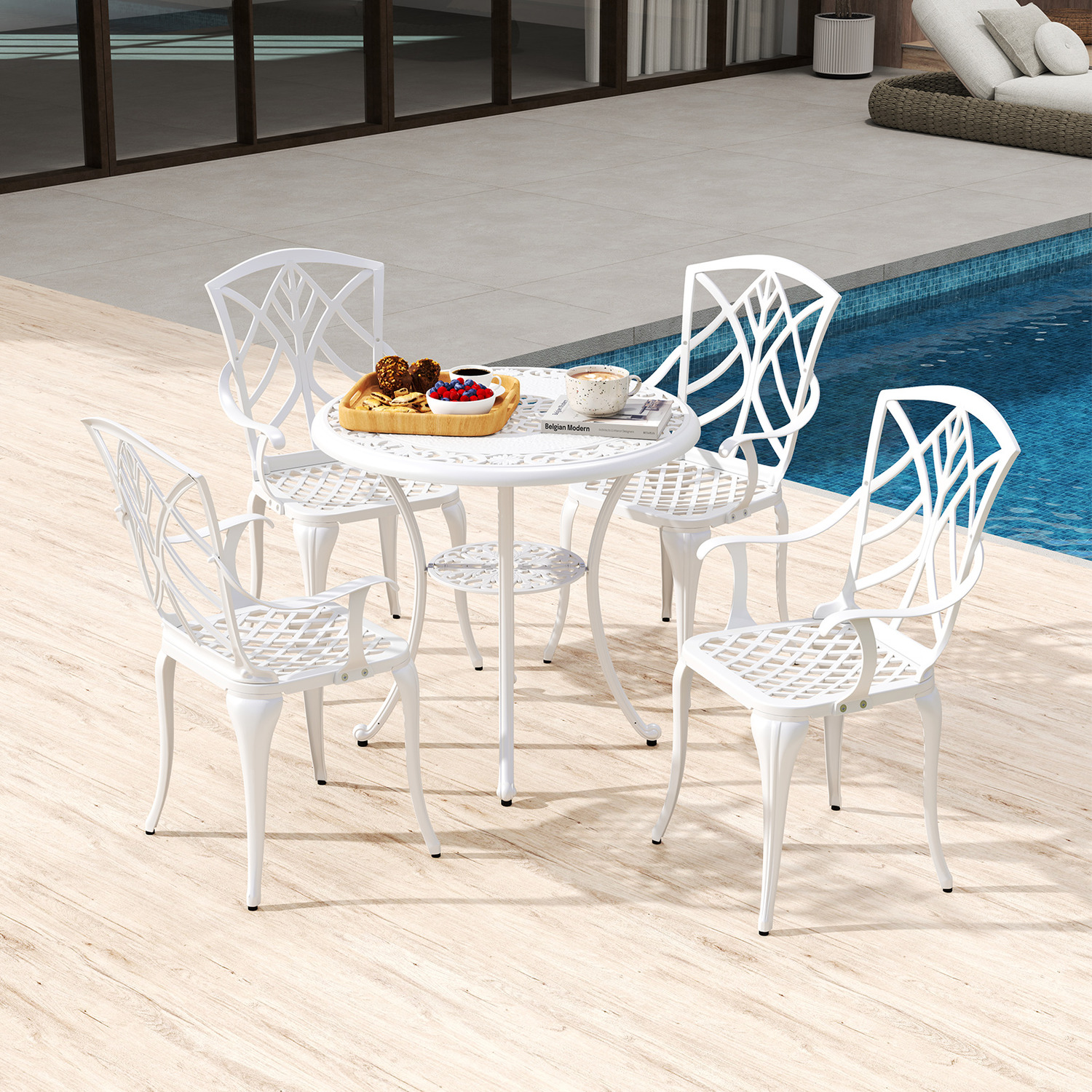 Patio Dining Table Chair Set - White