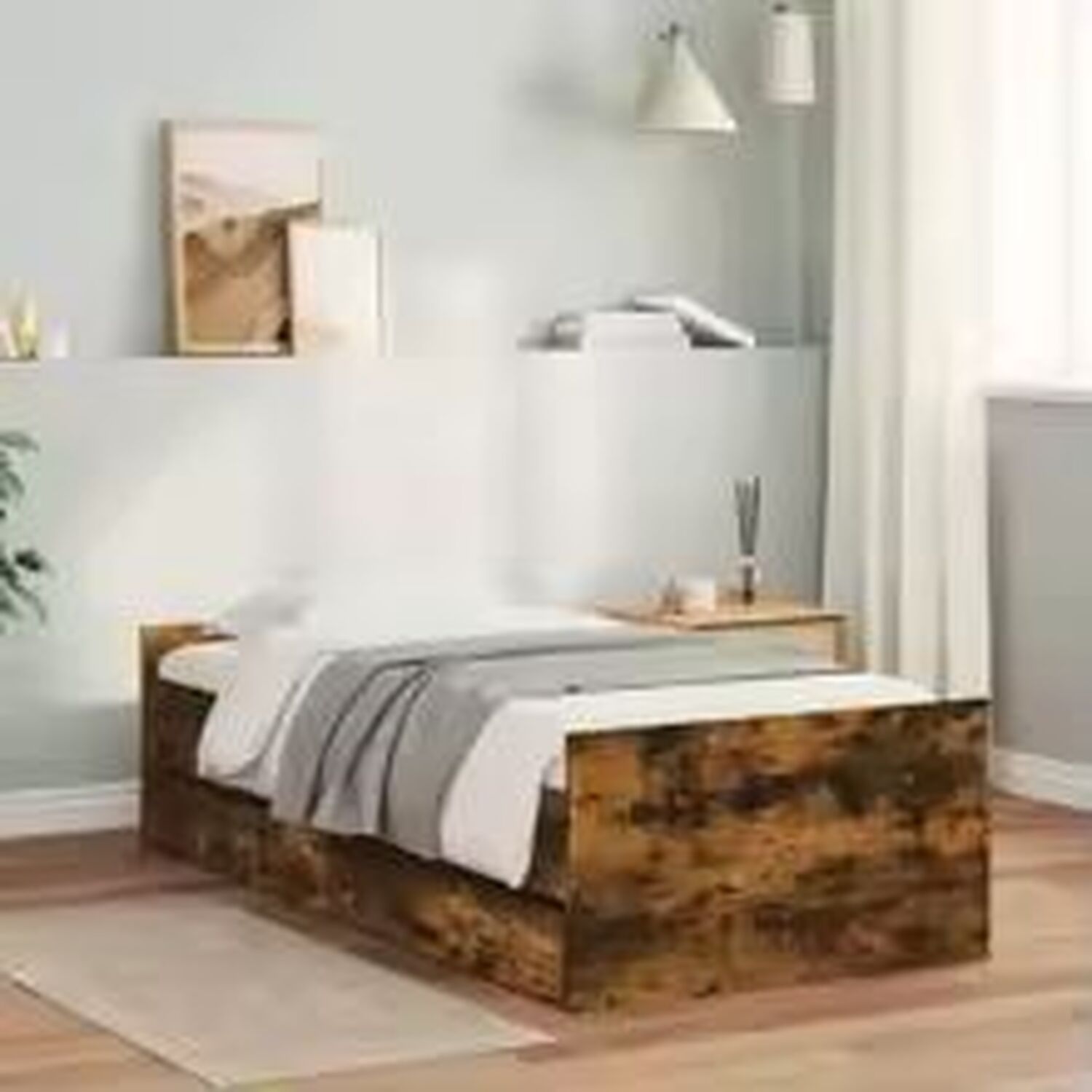 Single Bed Frame With Storage Drawer - Brown