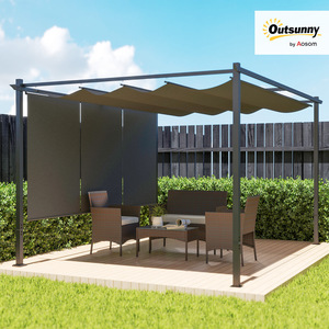 Outsunny 3 x 4m Metal Pergola with Retractable Roof and Roller Shade