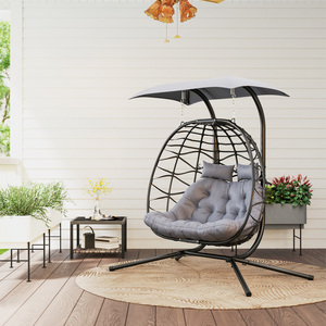 Outsunny Rattan Double Hanging Egg Chair with Canopy