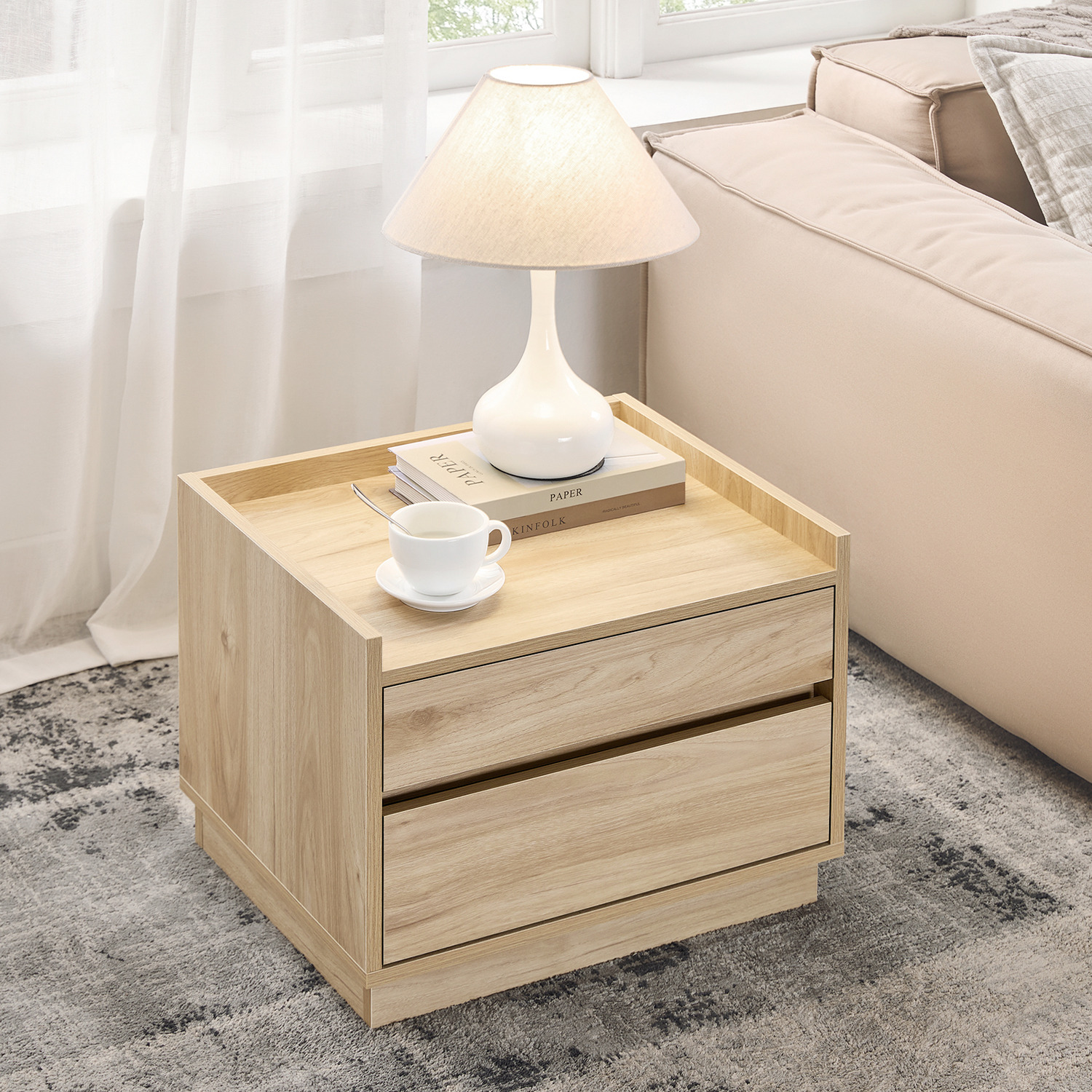 Grainy Nightstand Bedside Table With Drawers - Natural