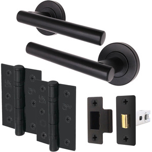 Matt Black / Black Olvera Door Handle Latch Pack Set shot 8087909