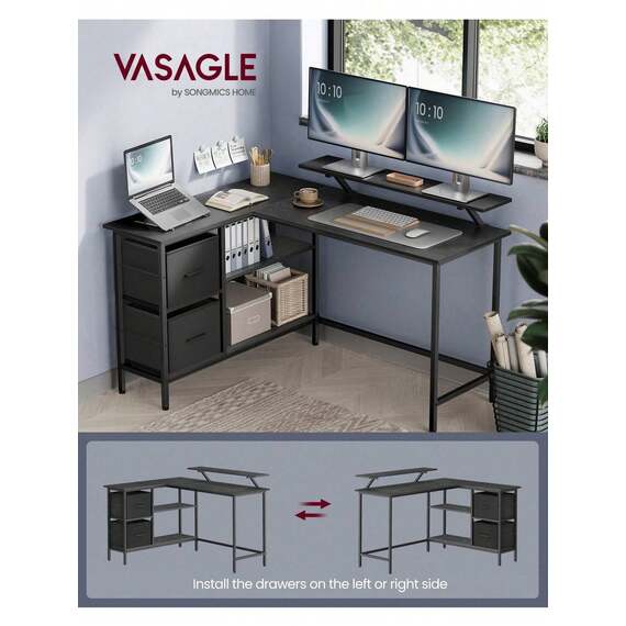 VASAGLE L-Shaped Gaming Desk with Monitor Stand