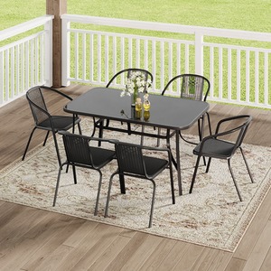 Tempered Glass Garden Table with Six Rattan Chairs