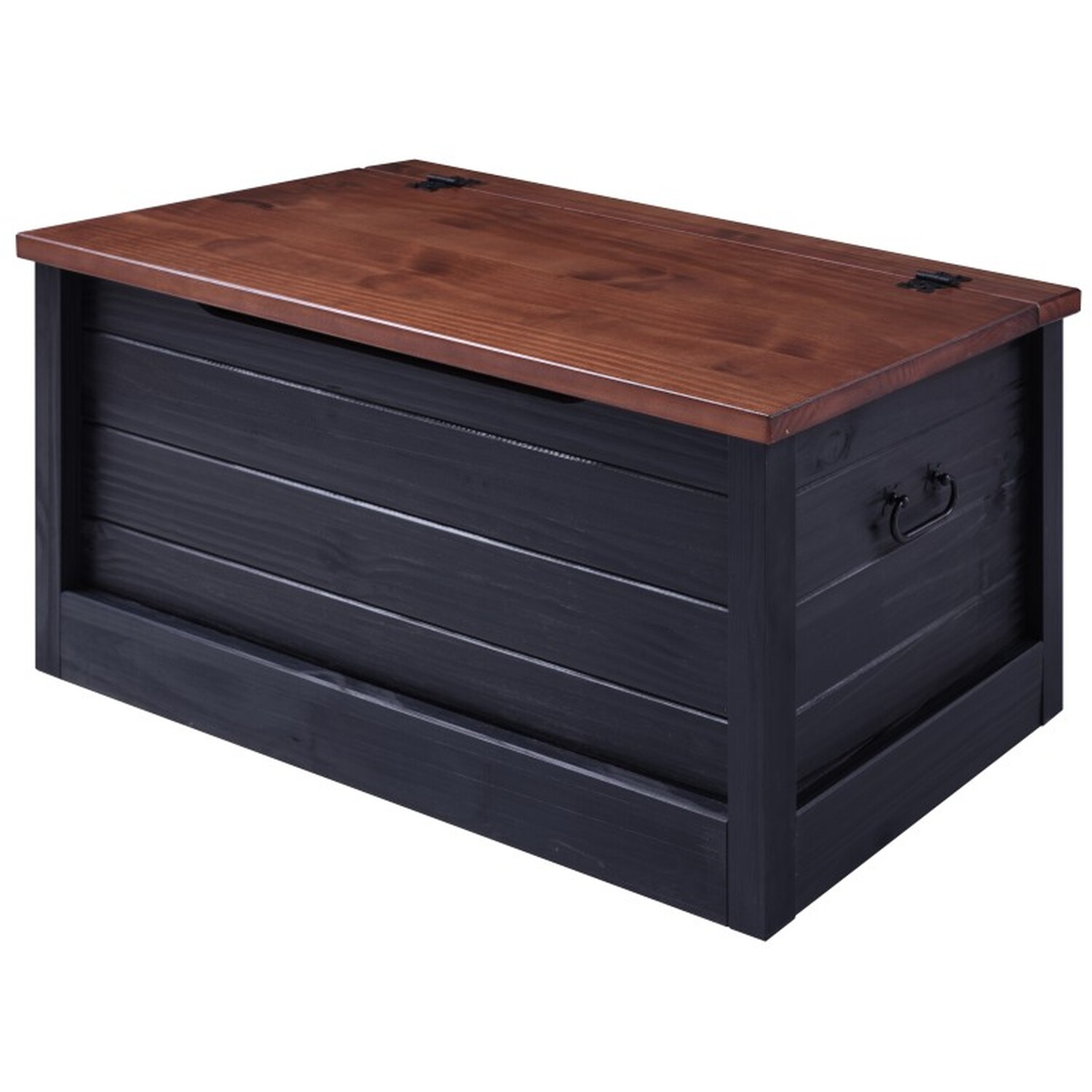 Cottage Blanket Box Ottoman Chest Storage Toy Wooden Solid Wood - Black
