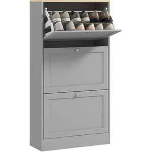 Grey HOMCOM Narrow Shoe Cabinet with 3 Flip Doors shot 10809673