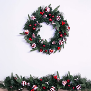 Decorated Mixed Pine Wreath with Red and White Candy Canes