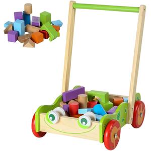 Baby Wooden Walker and Building Bricks Set