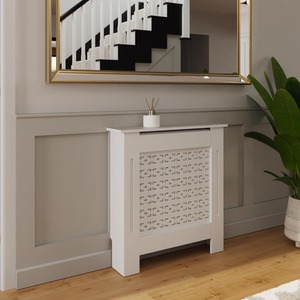Geometric Pattern MDF Stylish Functional White Radiator Cover