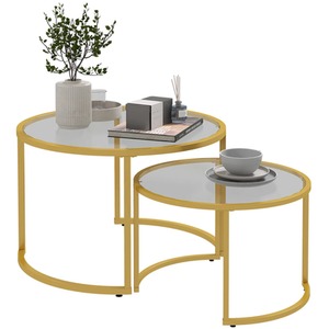Set Of 2 Round Nesting Tables With Tempered Glass Top