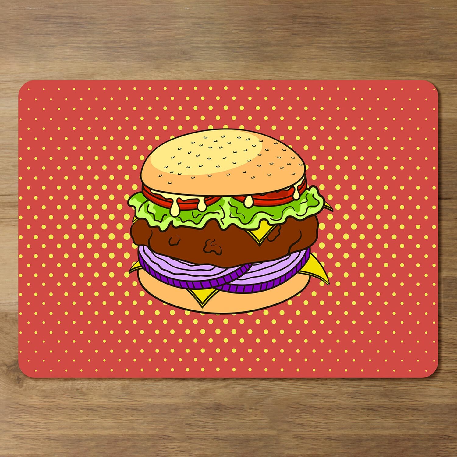 The pop art illustration of burger Designer Placemat Set - Orange