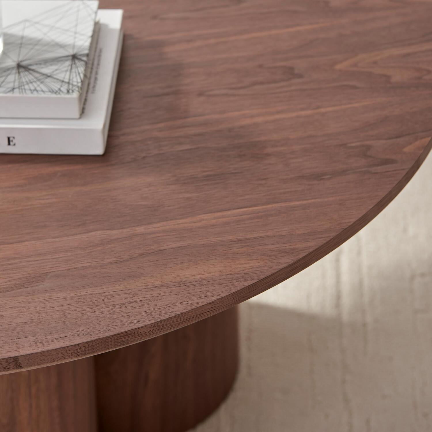 Sutton Round Walnut Veneer Wood Coffee Table - Brown