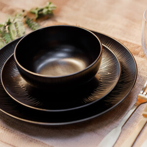 Mikasa Jardin Midnight 12-Piece Stoneware Dinner Set, Black