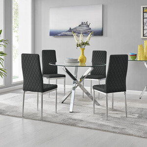 Selina Chrome Round Glass Dining Table With Four Milan Chairs Set