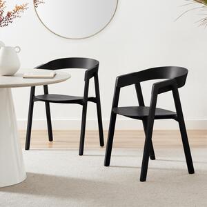 Masa 2x Solid Oak Black Wooden Dining Chairs