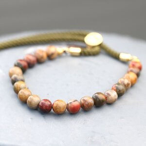 18K Gold Plated Gemstone Moss  Picasso Jasper Bracelets - Adjustable