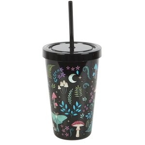 Dark Forest Print Plastic Tumbler with Straw Nature Fantasy Design