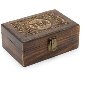Mango Carved Tea Box with Six Compartments Vintage Floral Design Brass Clasp