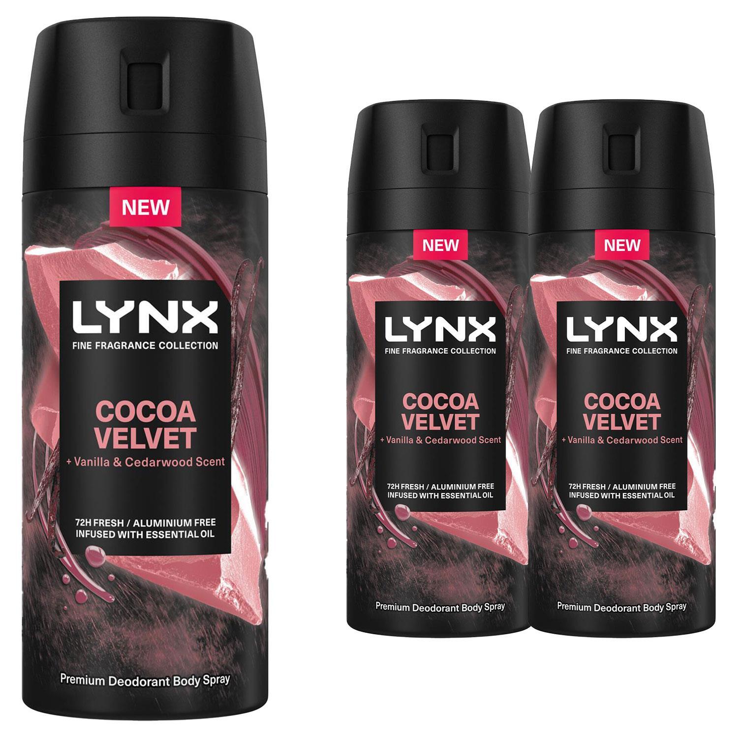 Lynx Body Spray Fine Fragrance Collection Cocoa Velvet For Men 150Ml, 30 Pack - 17Cm / 7Cm / 21Cm