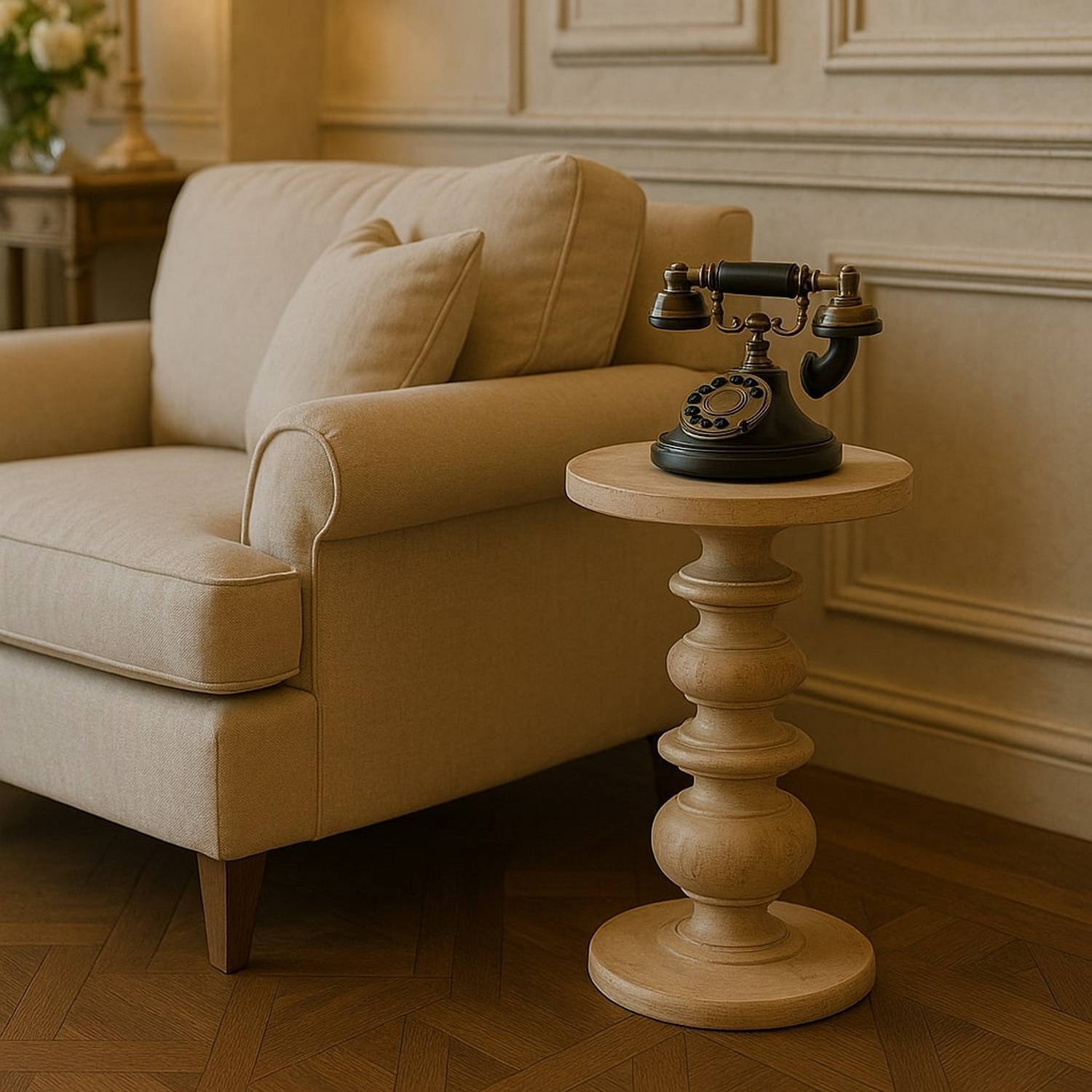 Artisan Furniture Solid Wood The Bellis Marble Accent Table - Brown & White