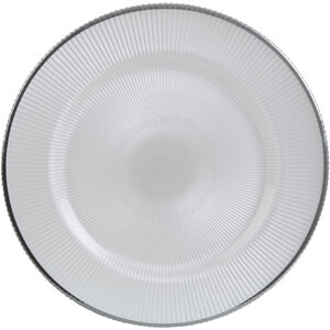 Ida White Embossed Glass Charger Plate with Silver Rim