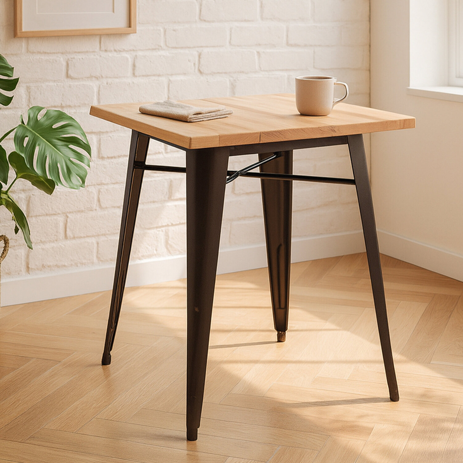 Aldgate Copper Effect Side Table in Powder Coated Metal and Wood - Brown