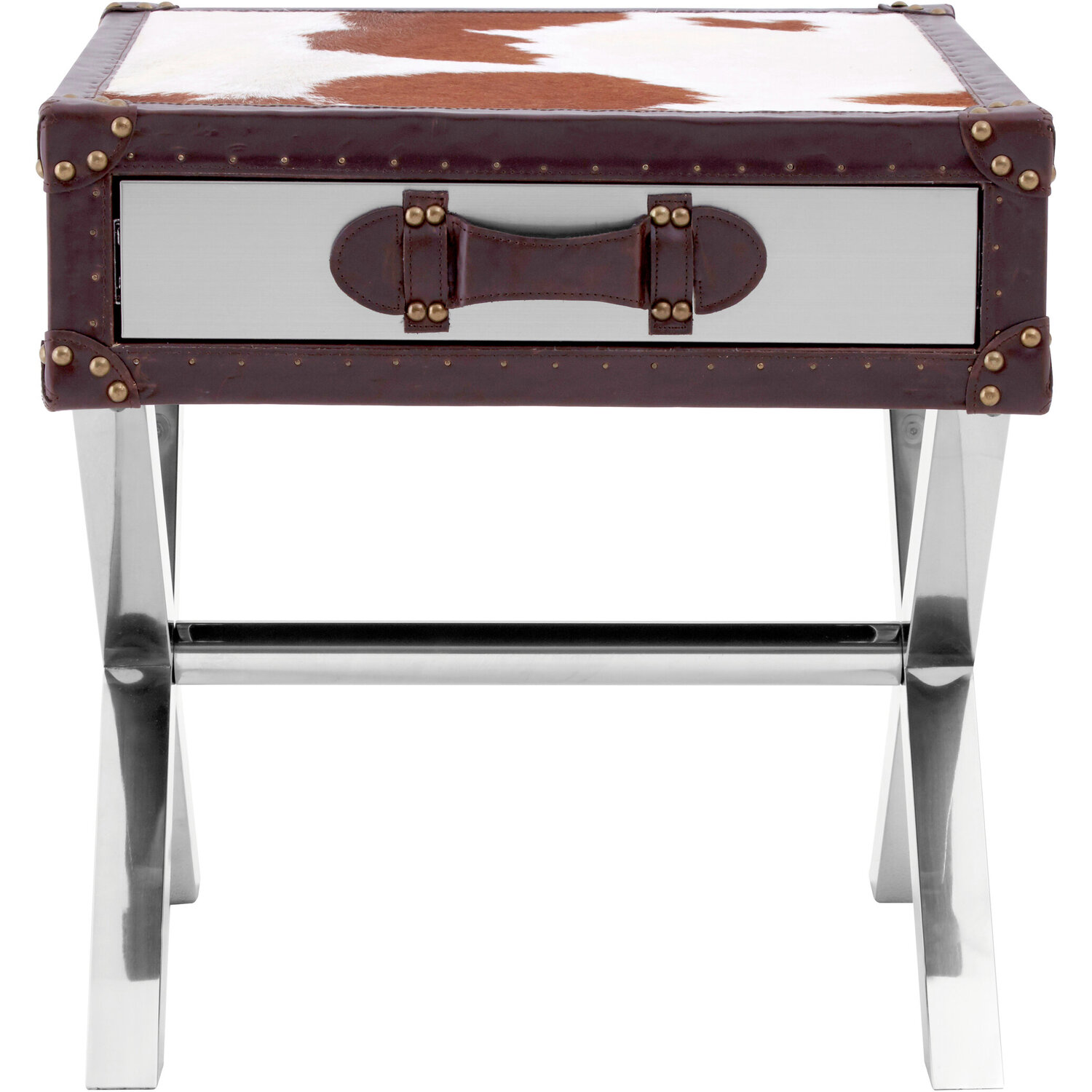 Kensington Townhouse Brown And White Genuine Cowhide One Drawer Table - Brown