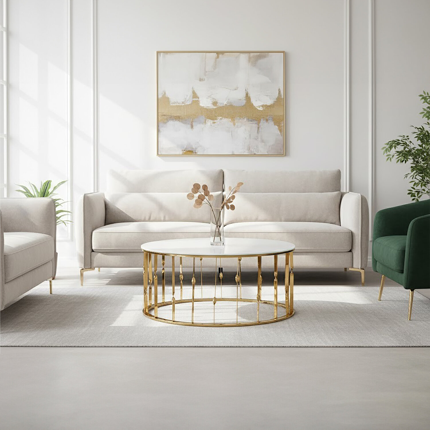 Orsina Arezzo Round Coffee Table With Gold Finish Frame - Gold