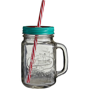 Bocal Embossed Mason Square Jar Mug With Watermelon Lid