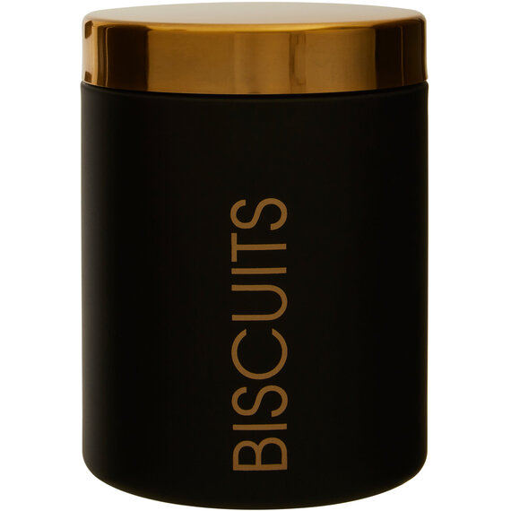Liberty Black Enamel Biscuit Canister with Gold Lid