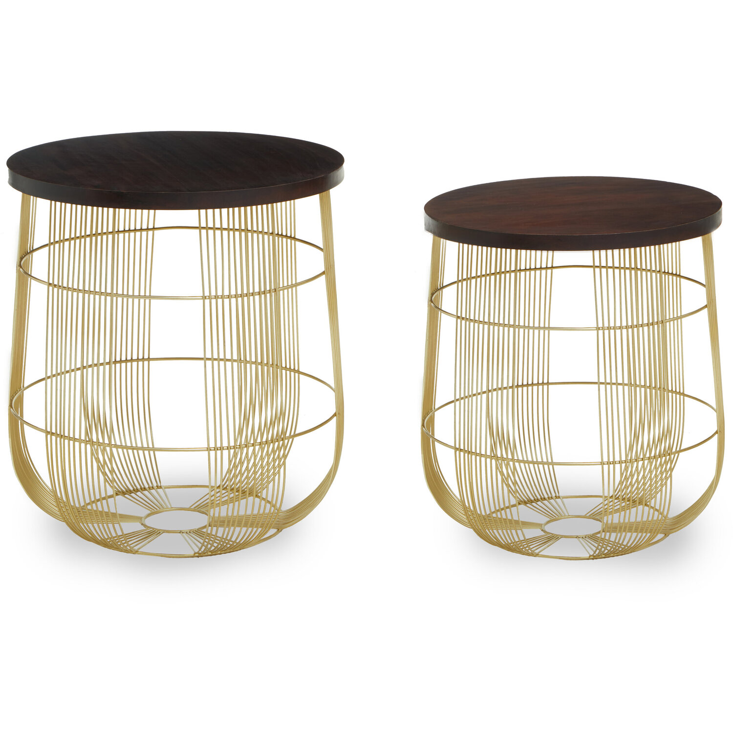 Agra Set Of 2 Side Tables in Mango Wood and Brass Finish - Gold