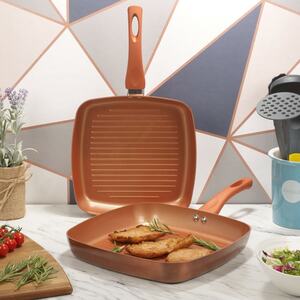 2-PC Forged Aluminium Coated Grill Pan Set - Copper