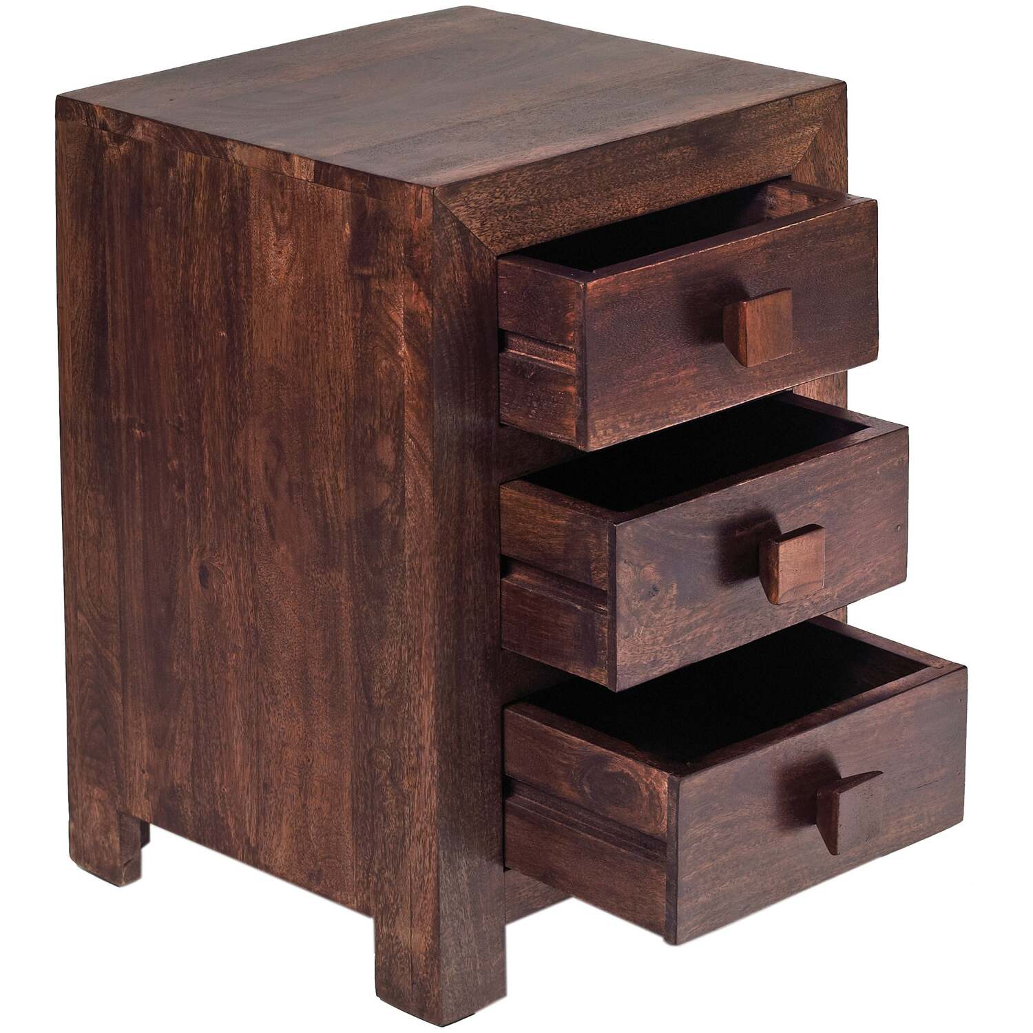 Phuket Dark Mango 3 Drawer Bedside Table - Brown