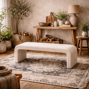 Palermo Curved Ivory Boucle Hallway Bench