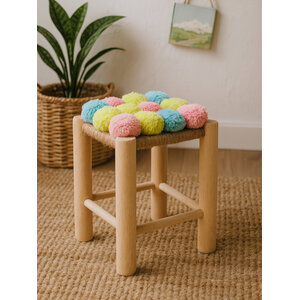 West Village Pink Blue And Yellow Pom Pom Stool