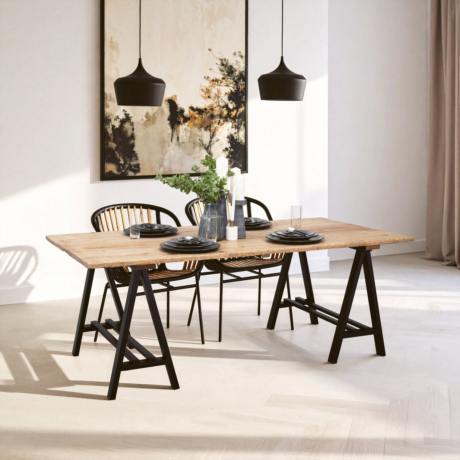 Hampstead Pine Wood And Iron Dining Table - Natural