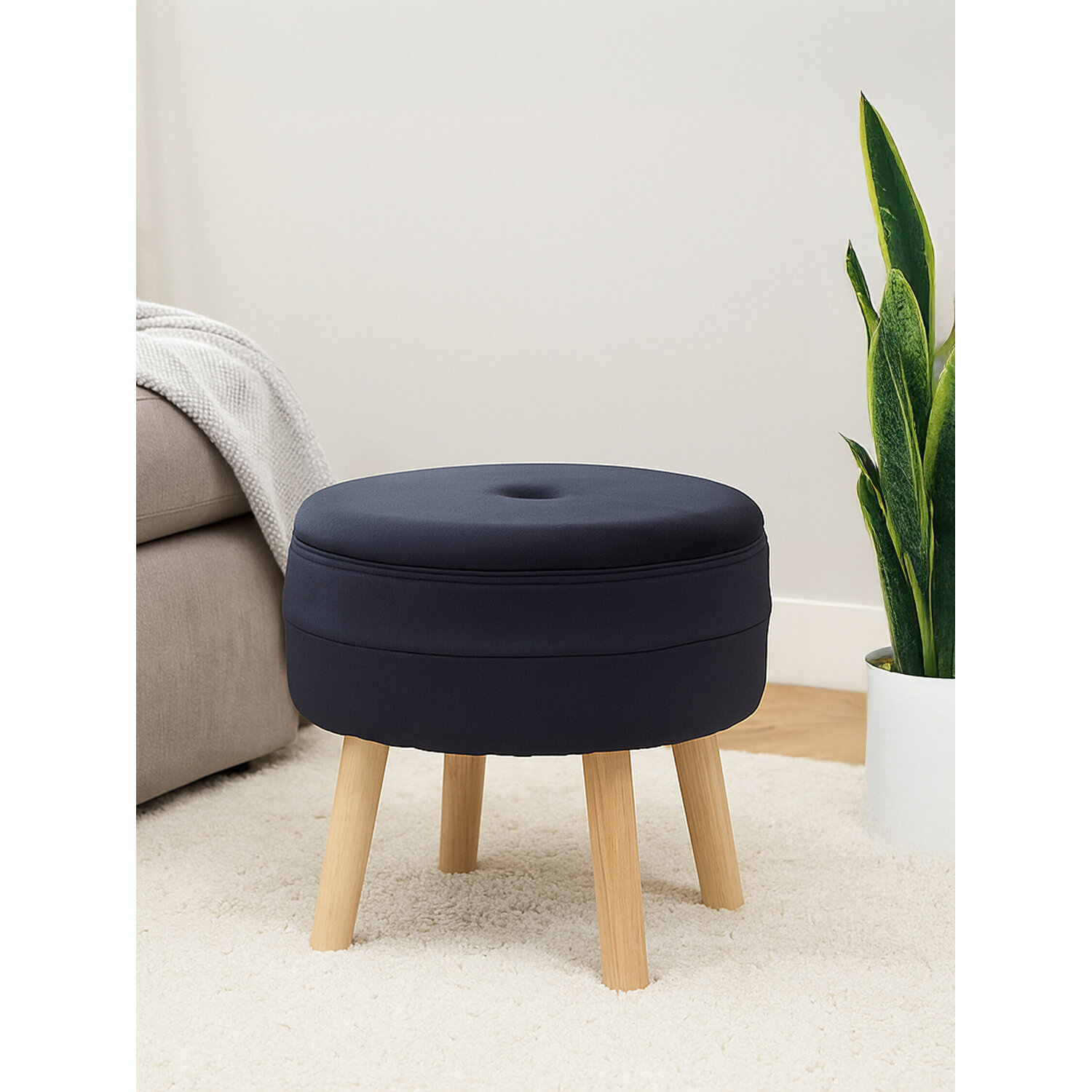 Ivy Black Velvet Stool - Black