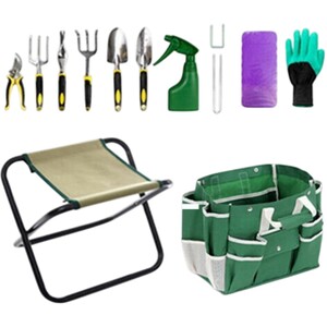 Modern Outdoor Living 11 Piece Garden Tool Set - Green Oxford Bag & Aluminium Ergonomic Tools