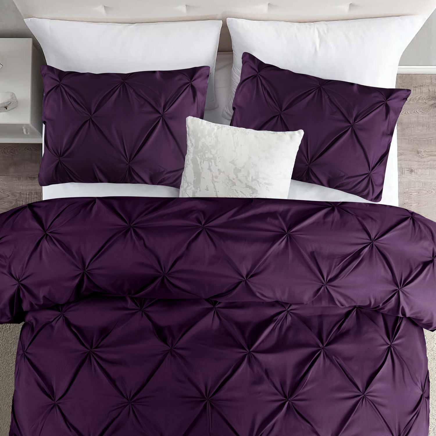Elegant Pintuck Duvet Cover Set - Plum Double