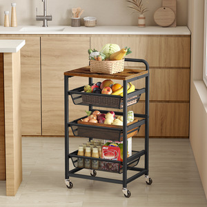 4-Tier Kitchen Storage Cart with Pull-Out Baskets, Rolling Trolley