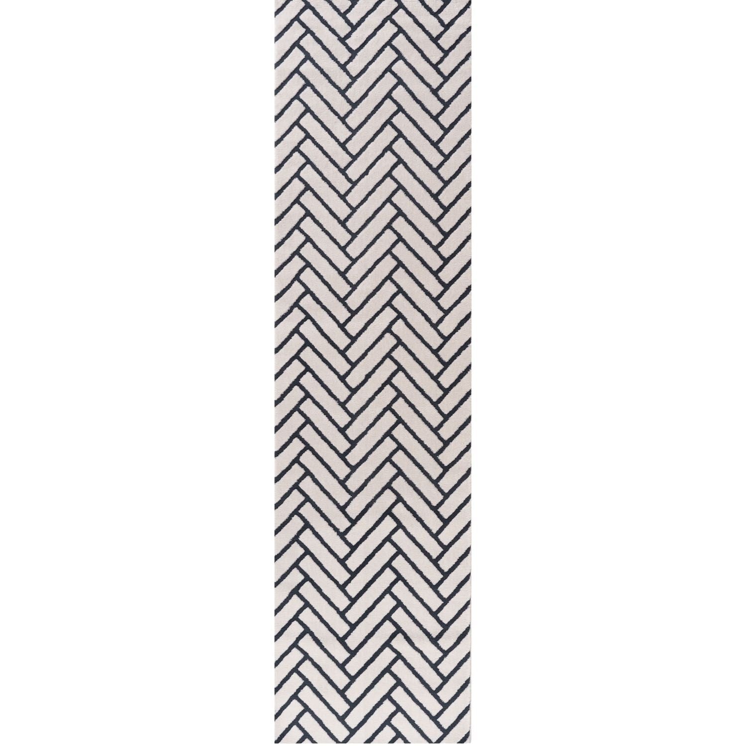 THE RUGS Loft Herringbone Living Room Area Rug & Runners Soft Pile in Navy | Size: 80cm x 300cm - Image 3