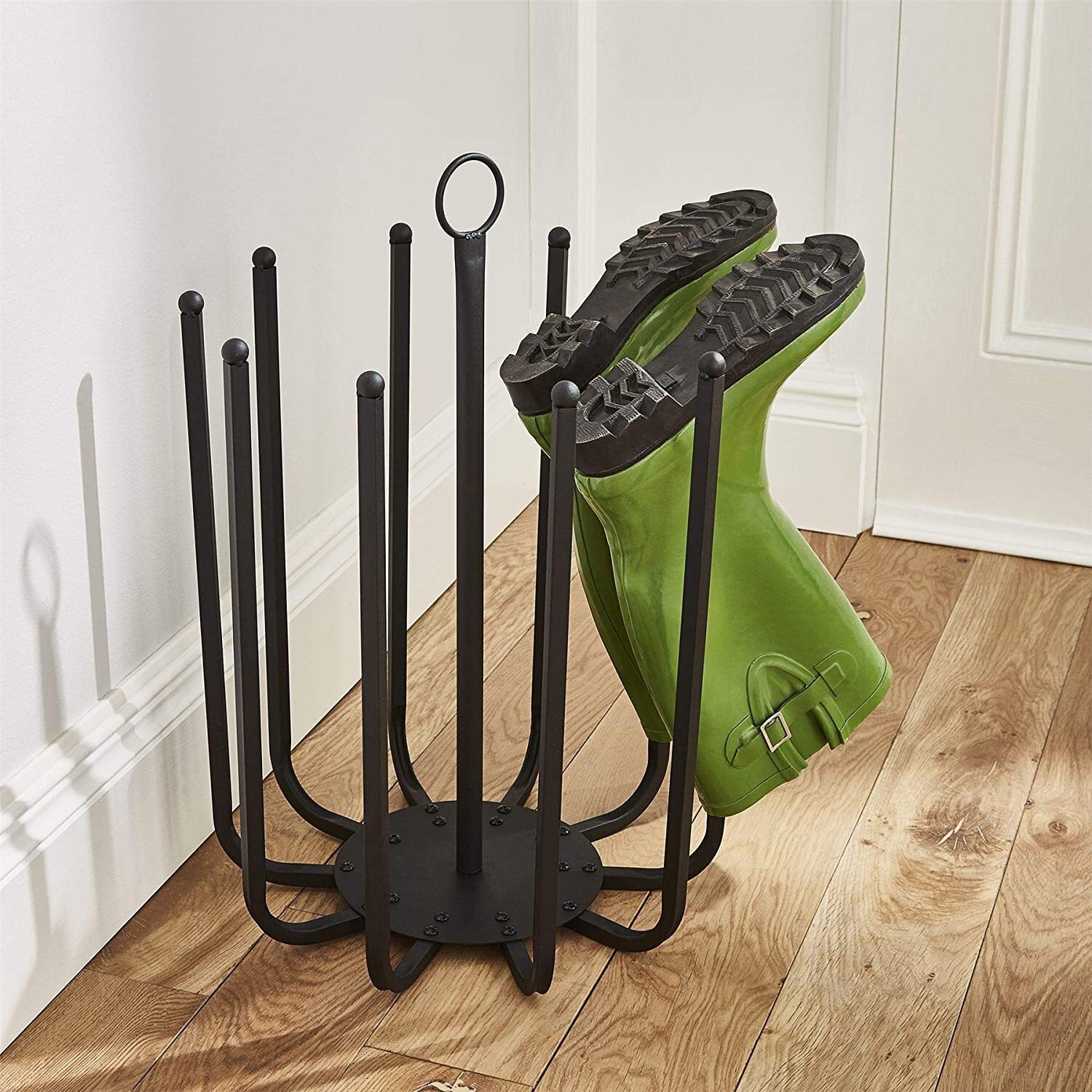 5 Pair Black Round Boot Welly Shoe Rack  - Black